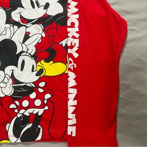 Disney Mickey Minnie Mouse Print Cropped Crew Neck Long Sleeves red tee SZ XXL - Picture 5 of 16